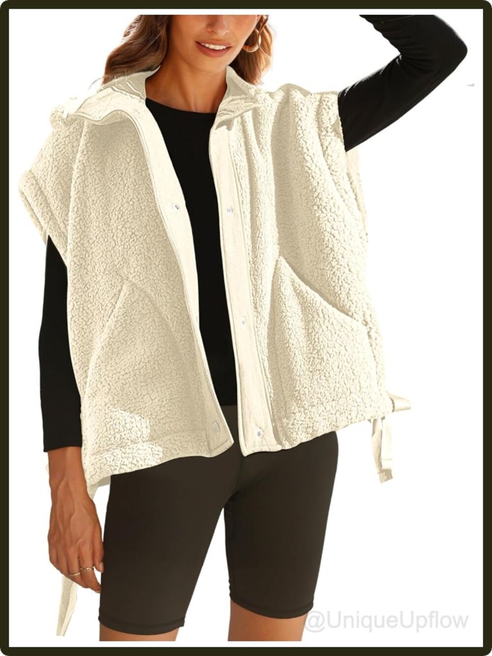 Sherpa Fleece Vest Fuzzy Oversized Sleeveless Jacket Snap Front Stand Collar